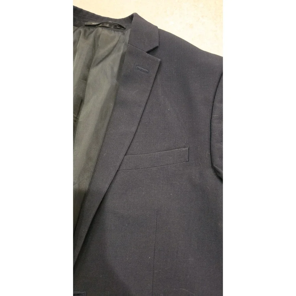 H&M Men Slim-Fit Navy Blue Single-Breasted Two-Button Blazer Jacket Preppy SZ M